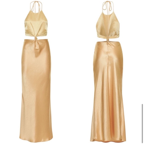 Bec + Bridge x Free People Carrie Halter 2 | XS Yellow Gold Silky Cutout Maxi - Picture 3 of 15